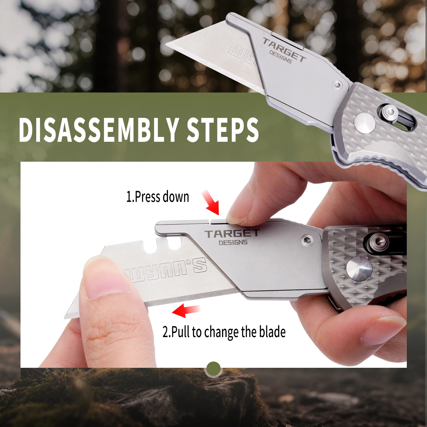 TGZUO Titanium Folding Utility Knife, EDC Pocket Knife with clipk, Lightweight Box Cutter W/10PCS Razor Blades (TARGET DESIGNS) view 4