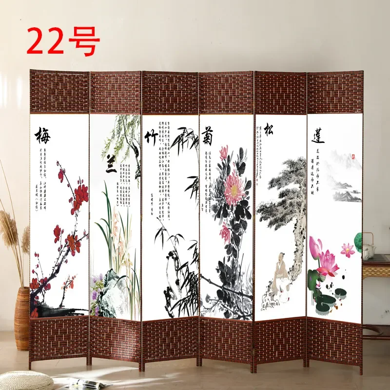 Antique Folding Bamboo Screen Room Divider for Home Office Hotel School Entrance Partition Woven Meilan Chrysanthemum Design