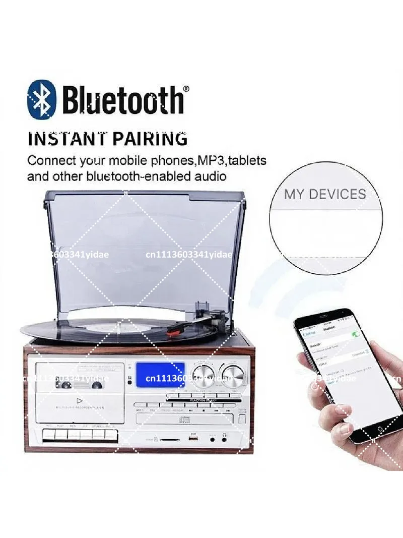 Retro Turntable 3-Speed Record Player with Bluetooth, CD, Tape - Compact Vintage Music System for Home