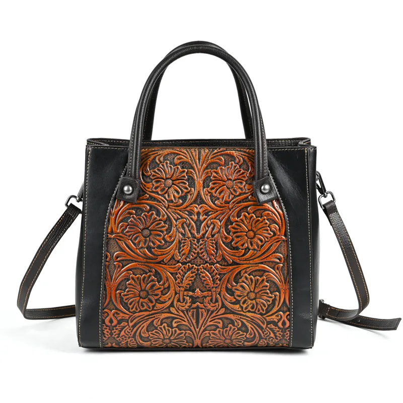 Vintage Genuine Leather Women's Handbag Fashion Cowhide Shoulder Crossbody Bag Large Capacity Messenger Bag