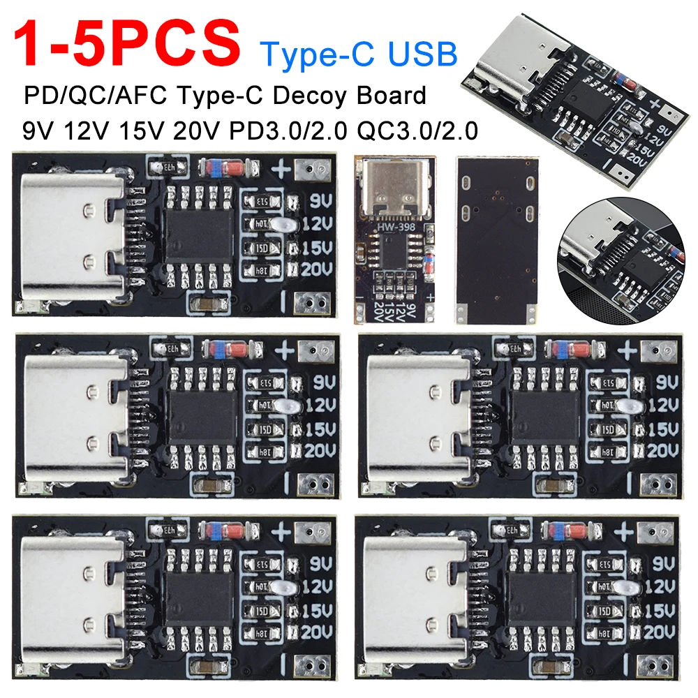 1-5PCS PD/QC/AFC Type-C Decoy Board Fast Charging Voltage Protocol Trigger Board PPS/QC4+ FCP AFC Type-C Decoy Board 9/12/15/20V