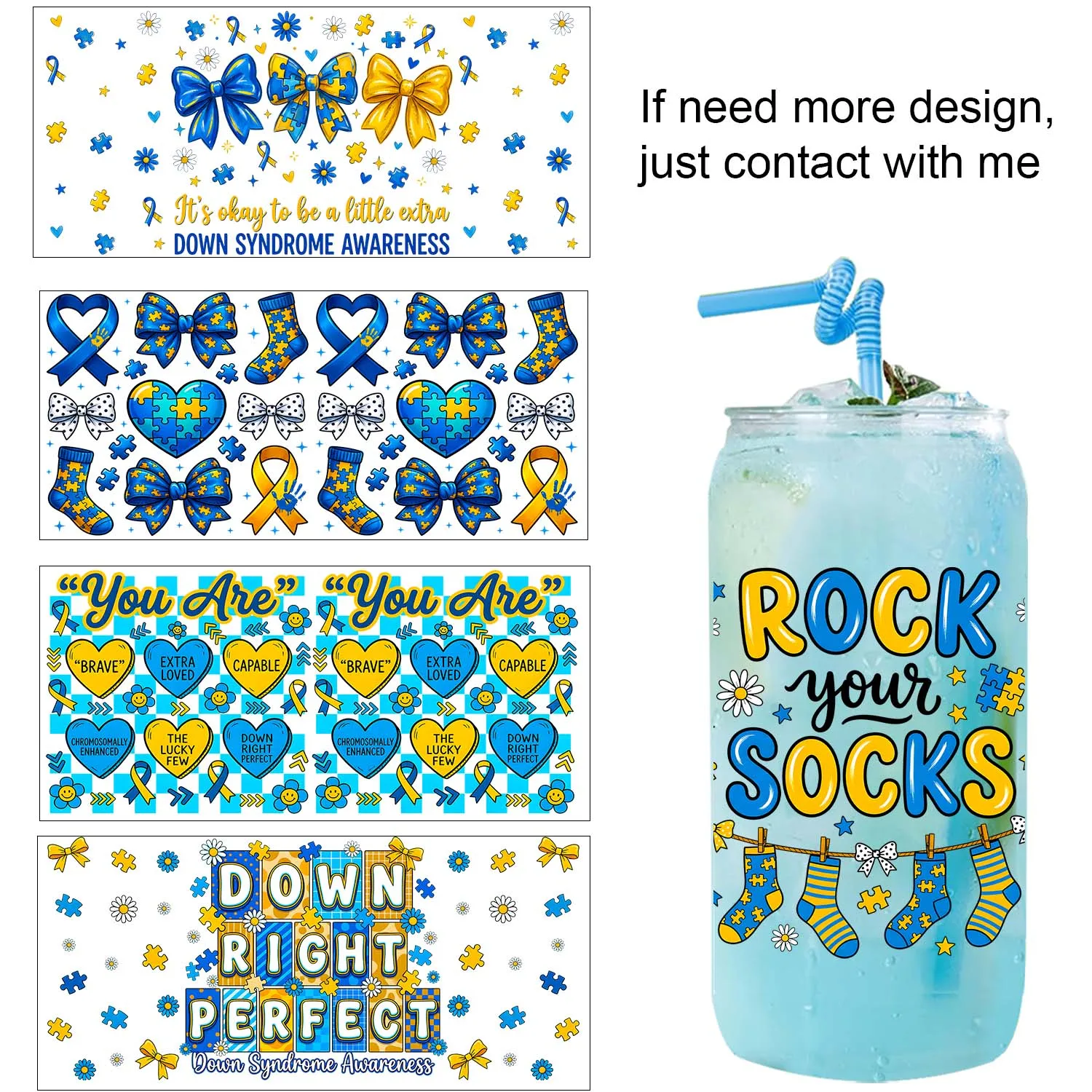 Down syndrome AWARENESS Style UV DTF Transfer Sticker DIY Decals 3D transfers uvdtf stickers 16oz uv dtf cup wraps