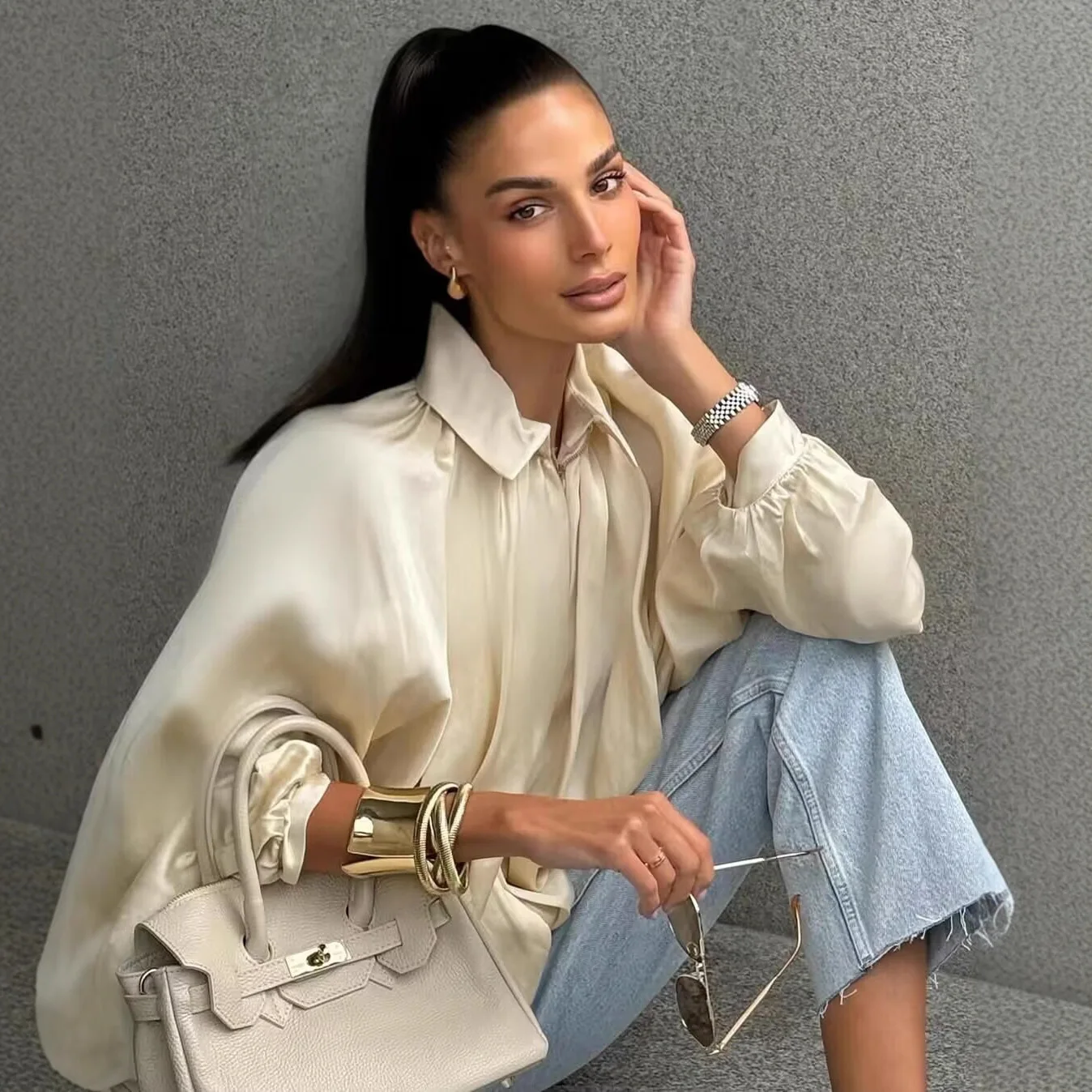 

PRINTKAOIR Ruched Bomber Jackets for Women Puffy Oversized Jacket Woman Summer Coats Jacket for Women New in Outerwears