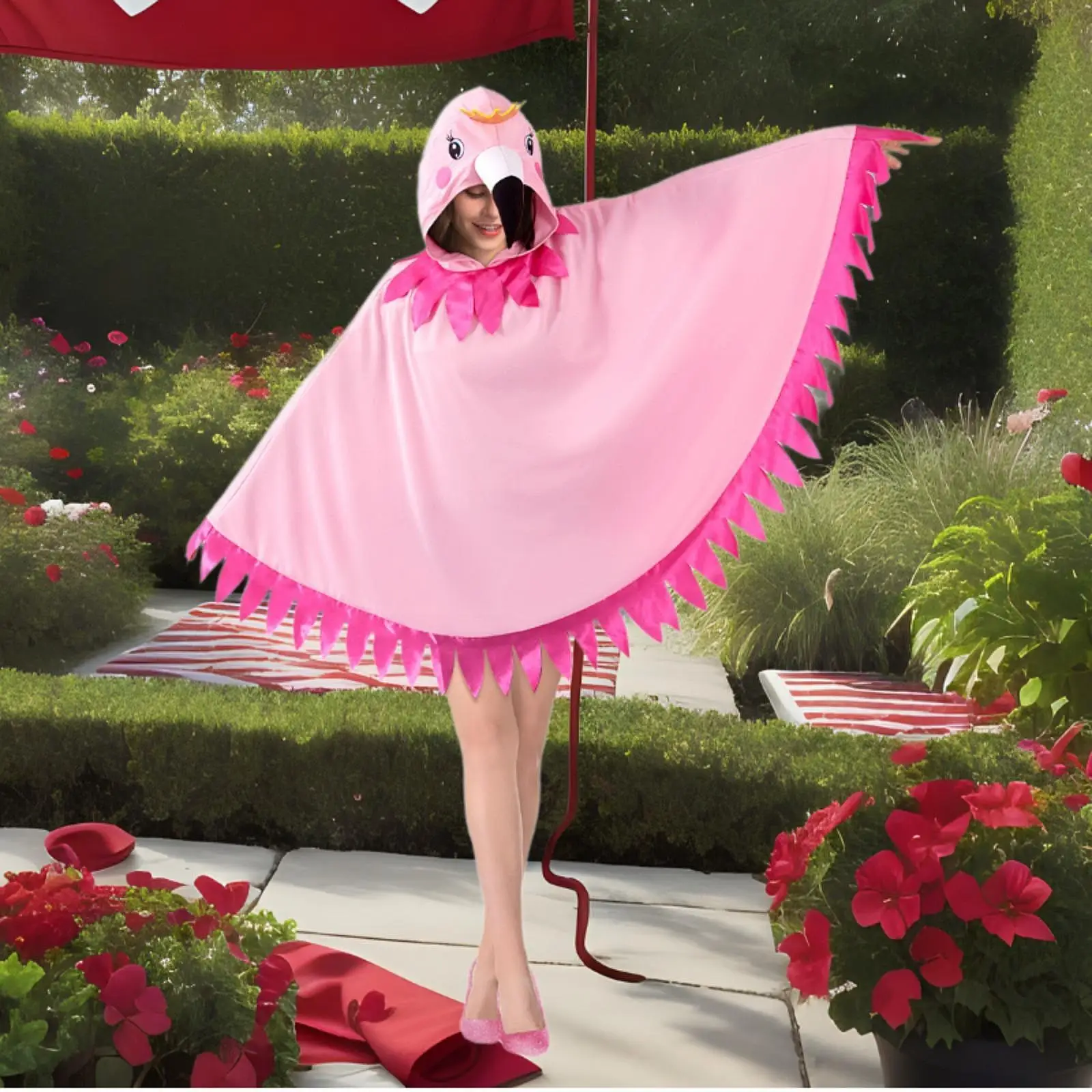 Disfraz de flamenco para fiesta, disfraz divertido, accesorios para fotos, decoraciones, capa con capucha para actuación navideña, Carnaval, cumpleaños, mascarada