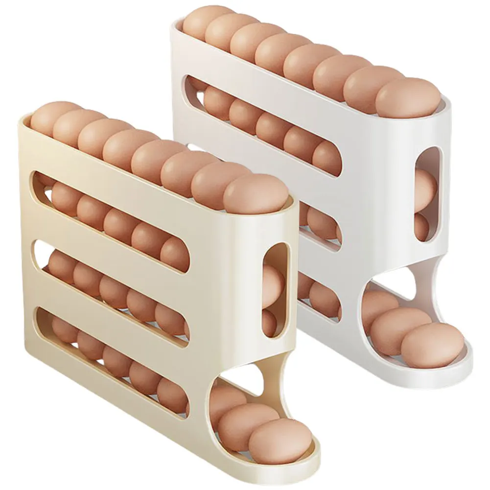 4 Layers Automatic Rolling Egg Holder Rack Fridge Egg Storage Box Container Kitchen Refrigerator Egg Dispenser Fridge Organizer