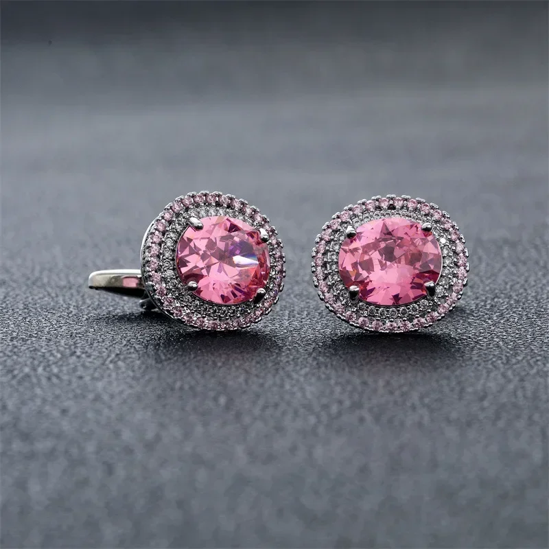 

Pink Zircon Cufflinks for Men High-end Luxury French Shirts Accessories Business Banquets Wedding Cuff Links Men's Jewelry Gifts