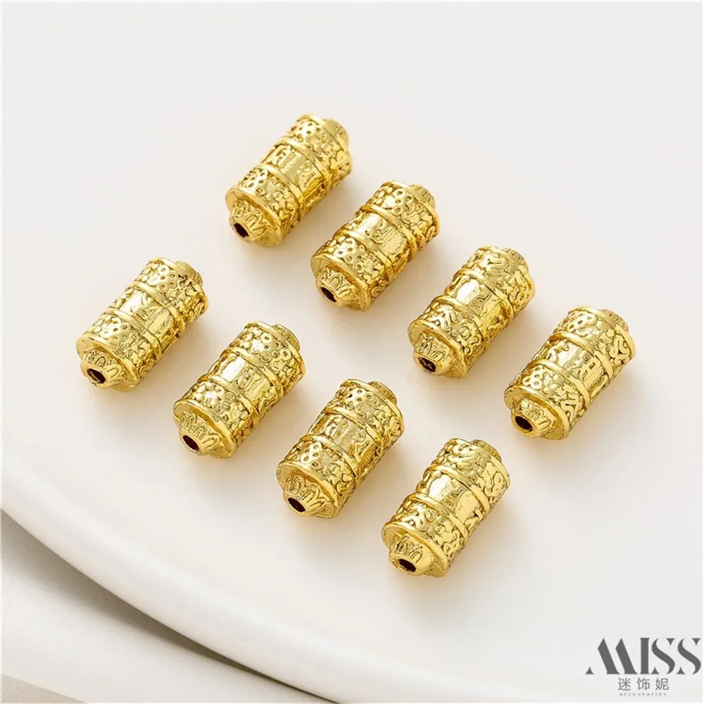 18K Matte Gold Sanskrit Six Character Mantra Bucket Bead DIY Loose Bead Handmade Bead Bracelet Necklace Accessories