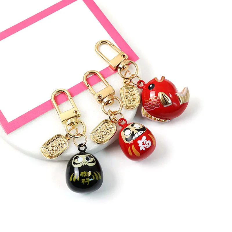 Daruma Koi Metal Close Jingle Bell Charms Good Luck Bell Charm Pendant For Kids Child Boy Girl Bag Hanging Keychain