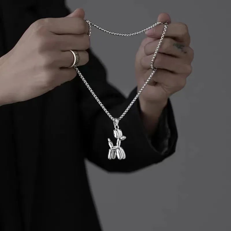 

Found Form Silver Balloon Dog Pendant Necklace Men Women Long Chain Stainless Steel Y2K Trendy Jewelry Gift