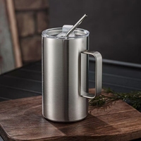 Stainless Steel 20 oz Coffee Mug with Handle and Straw Lid Large Thermal Camping Coffee Mug 600ml Cup with Lid for Home Office