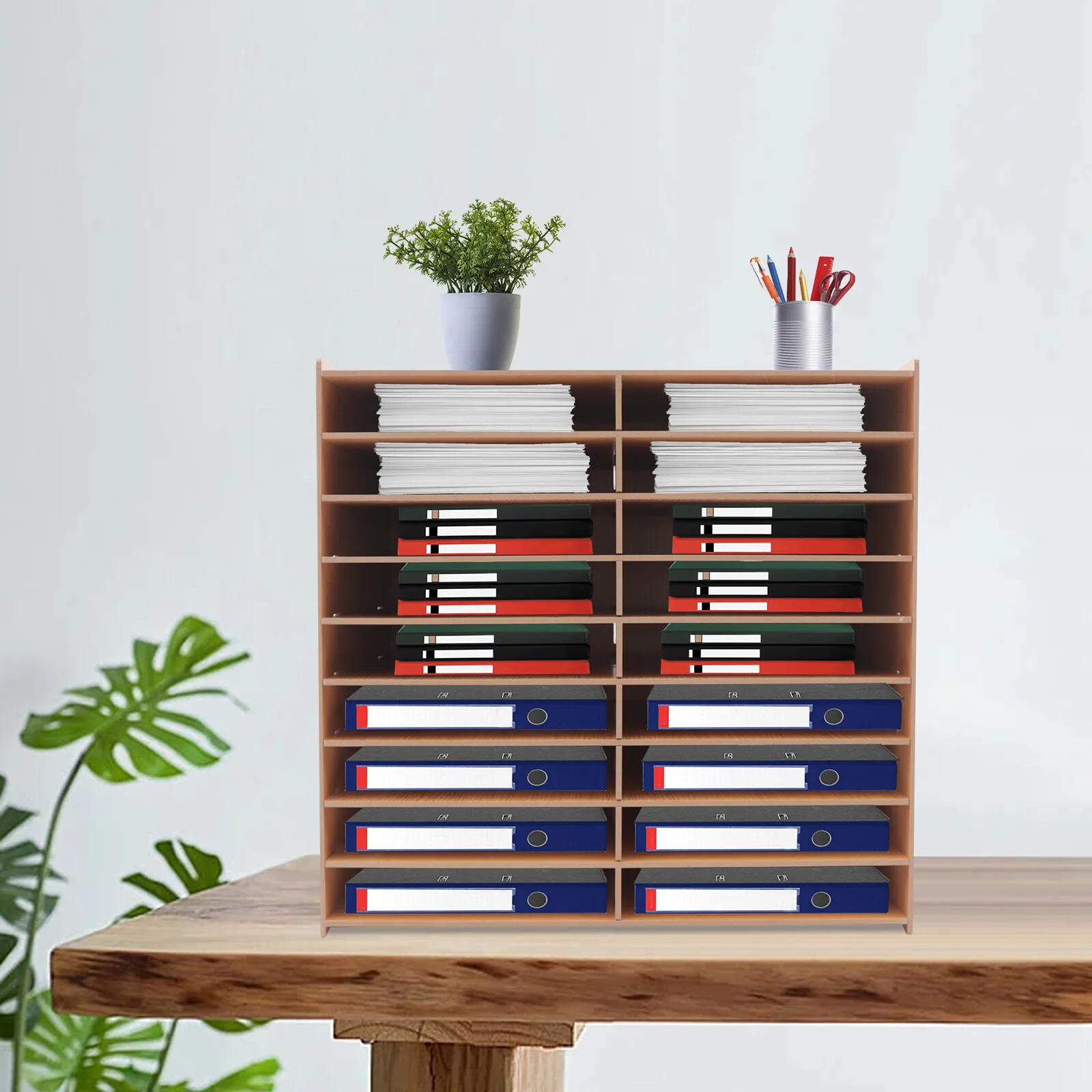 

18 Grids Paper Tray Organizer Wood Desktop File Organizer for Home Office School