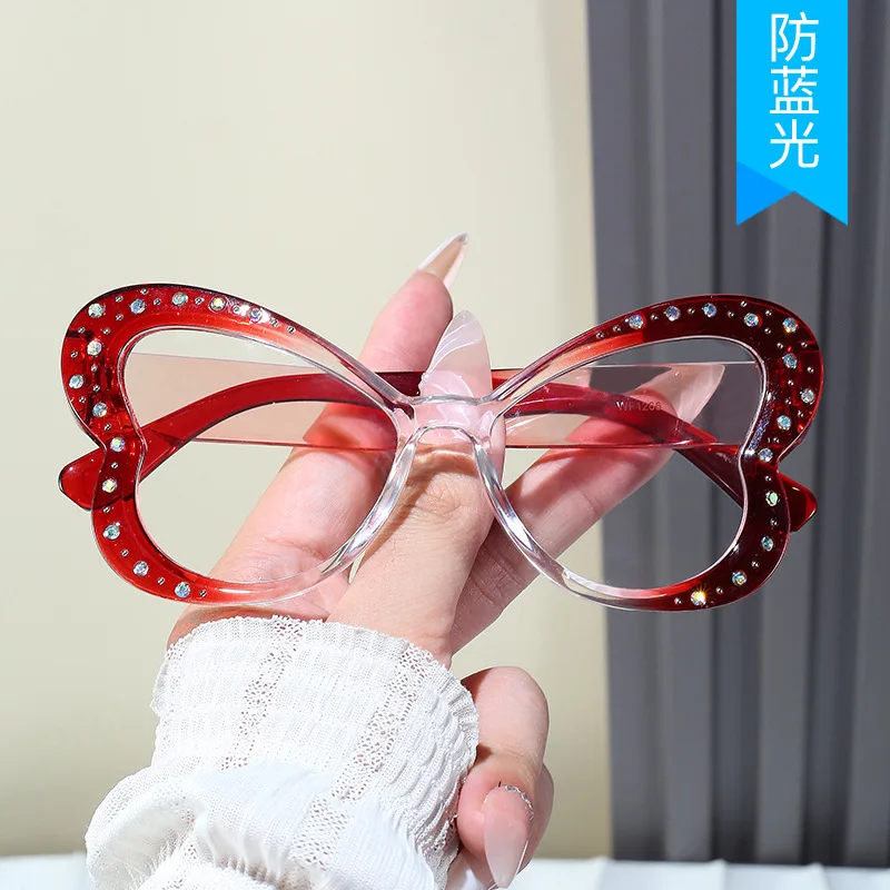 Butterfly Shape Women’s Eyewear Frames Rhinestone Decoration Anti Blue Light Women Glasses Korean Stylish Decorative Glass