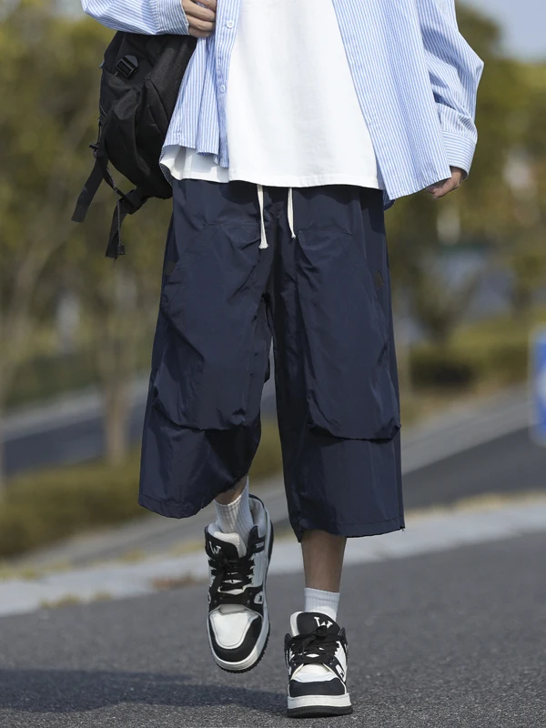 

Мужские повседневные брюки свободного кроя для активного отдыха, тонкие, быстросохнущие, укороченные (7/8), модные, брендовые, больших размеров, прямые штаны