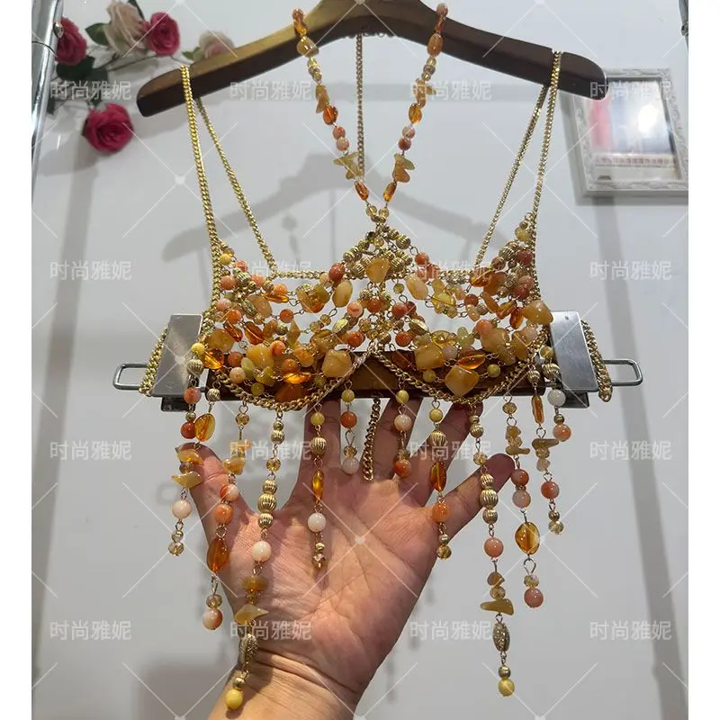 

Регулируемый жилет с кристаллами и бисером, ожерелье с лямкой на шее, эффектное женское сексуальное короткое жемчужное ожерелье с кисточками на груди, женские топы на бретельках