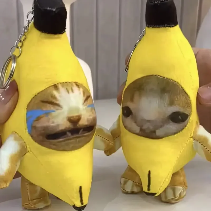 18cm Crying Cat Banana Cat Doll Key Chain Cry Happy Banana Cat Fashion Trend Personality Versatile Built-In Battery Can Sound