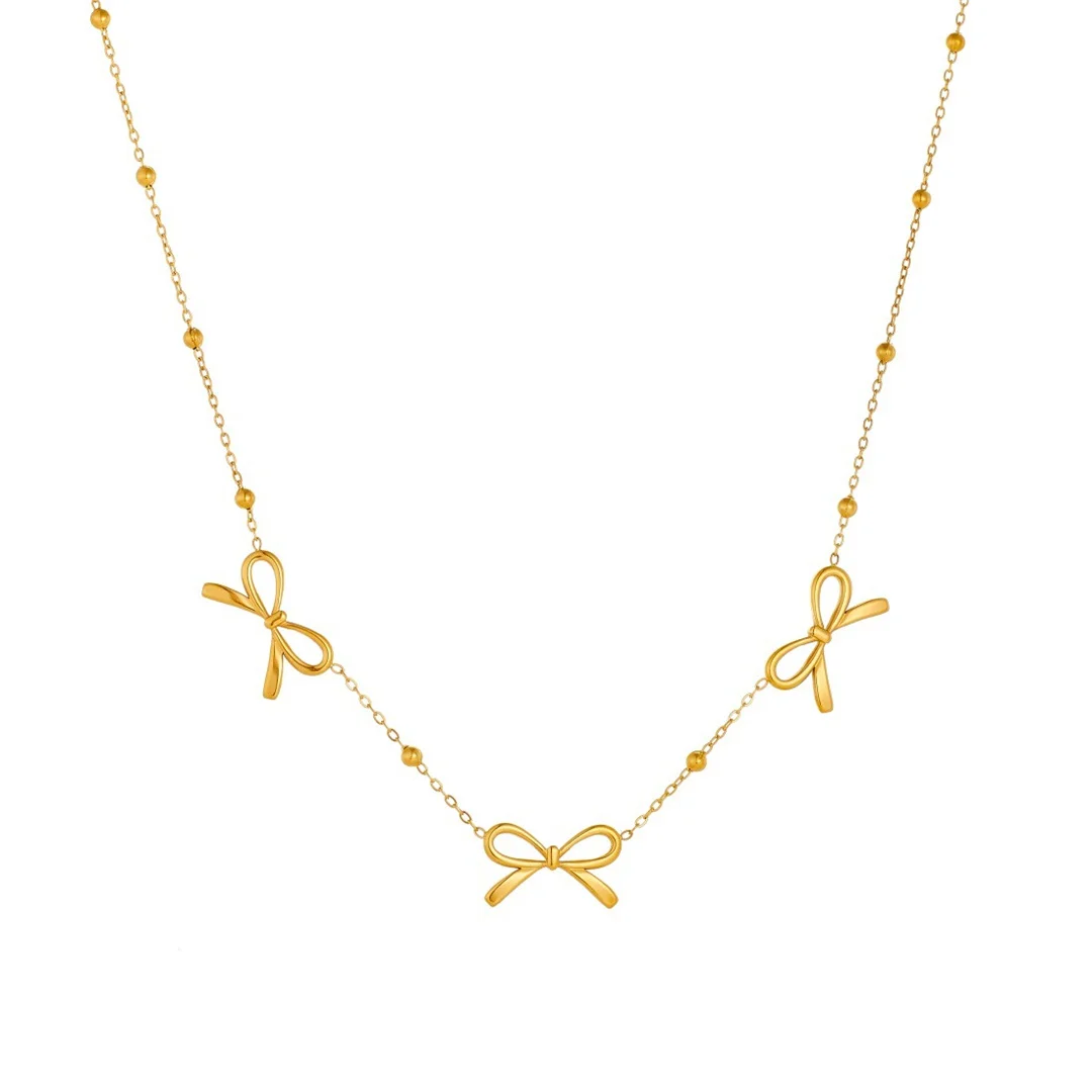 

Punk Fashion Statement Bowknot Bow Charm Pendant Female Gold Color Stainless Steel Chain Choker Necklace for Women Jewelry Gift