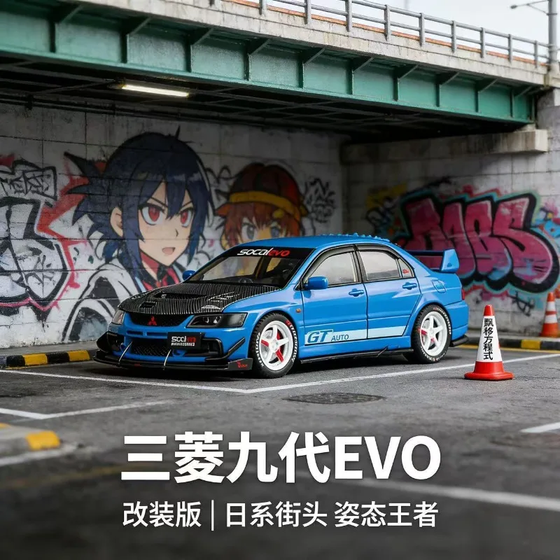 1:24 Mitsubishi EVO 9 Modified Alloy Car Open Hood Trunk Doors Simulated Interior Wheel Pull Back Display Gift - view 4