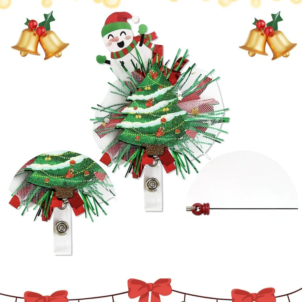 Christmas Retractable Badge Reel Cute Cartoon Santa Snowman ID Card Holder With Swivel Alligator Clip For Office Staff