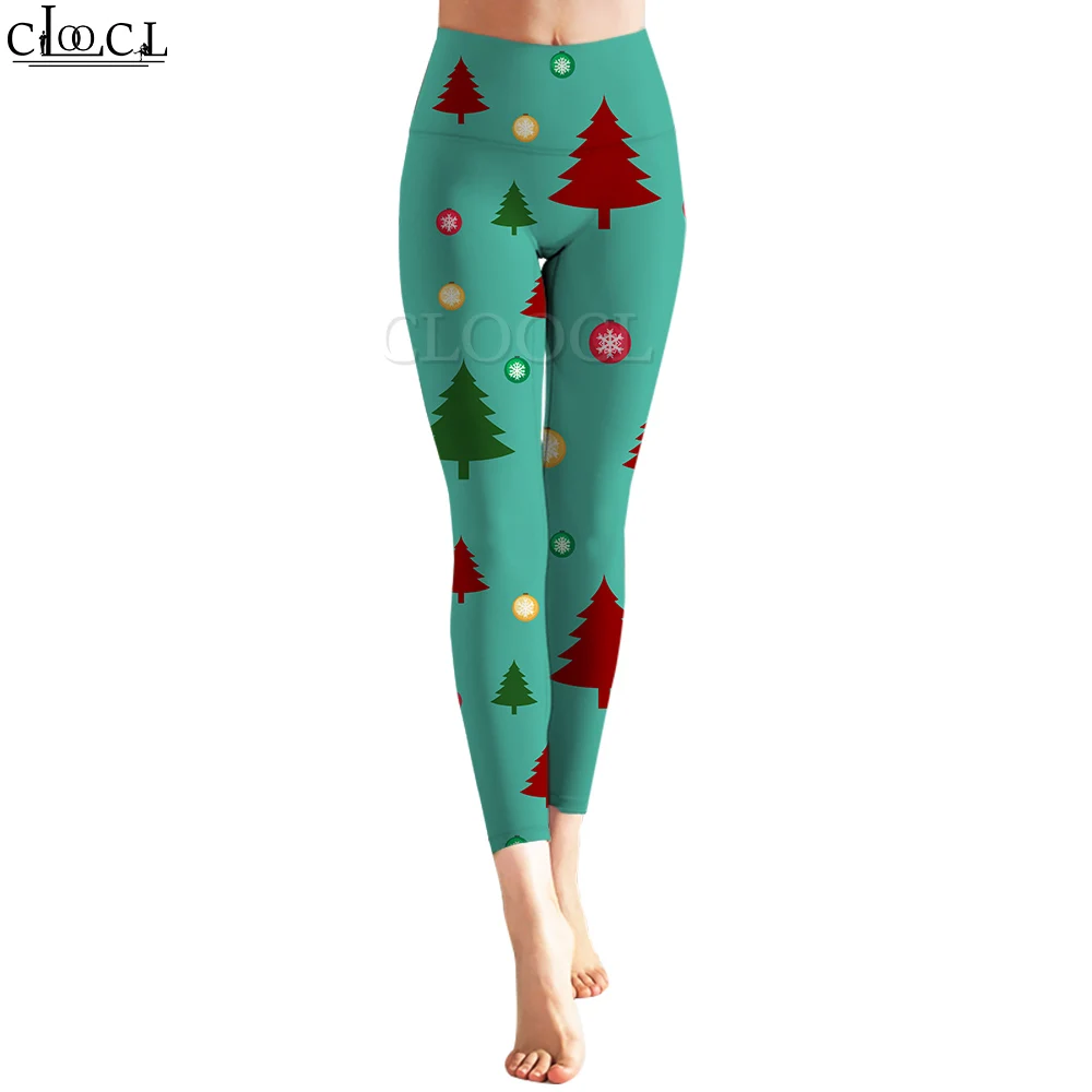 CLOOCL-mallas de árbol de Navidad para mujer, entrenamiento, Fitness, trotar, correr, mallas de gimnasio, ropa deportiva elástica, pantalones de Yoga