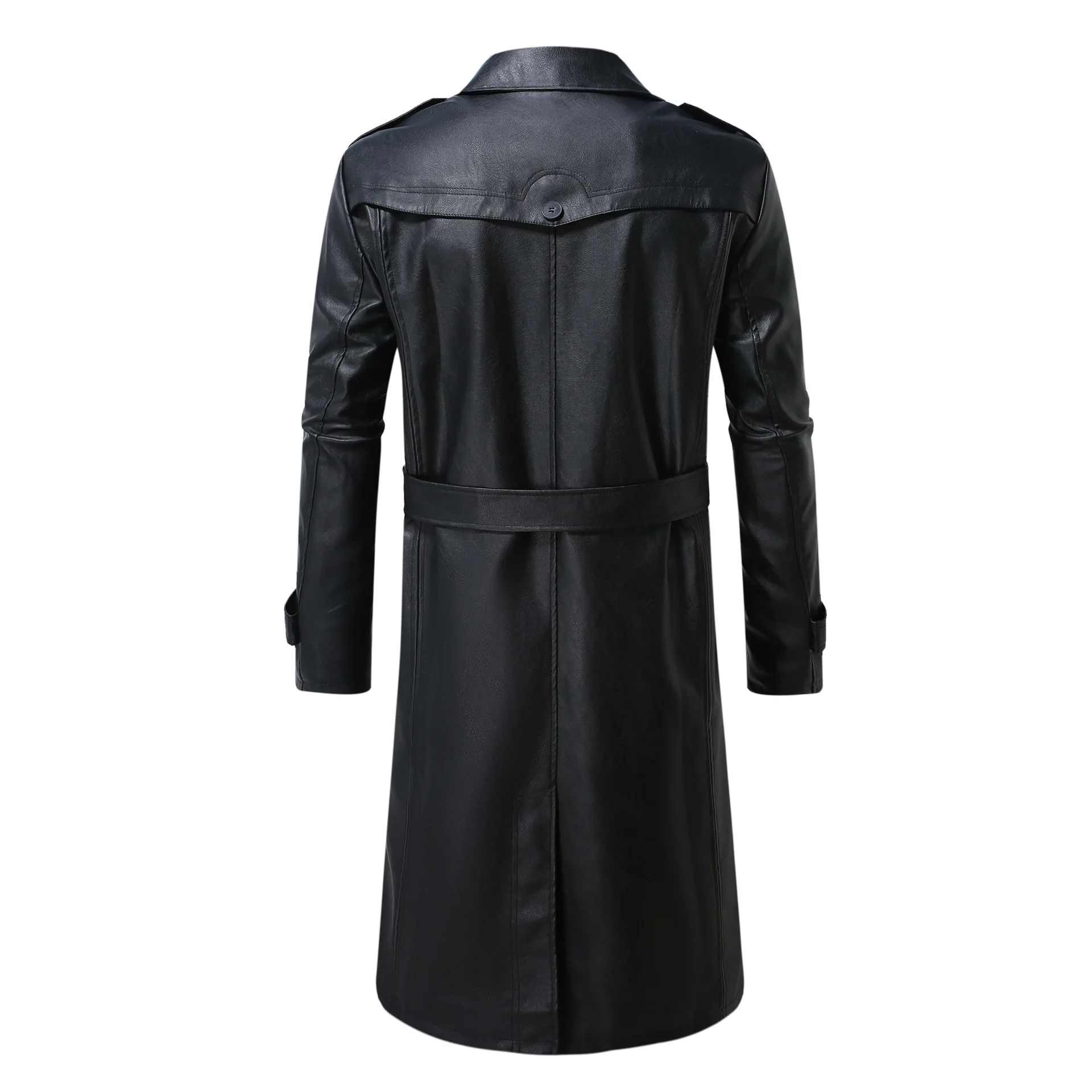 Men's large-sized PU long leather coat for foreign trade, autumn and winter casual windbreaker, medium long lapel leather coat