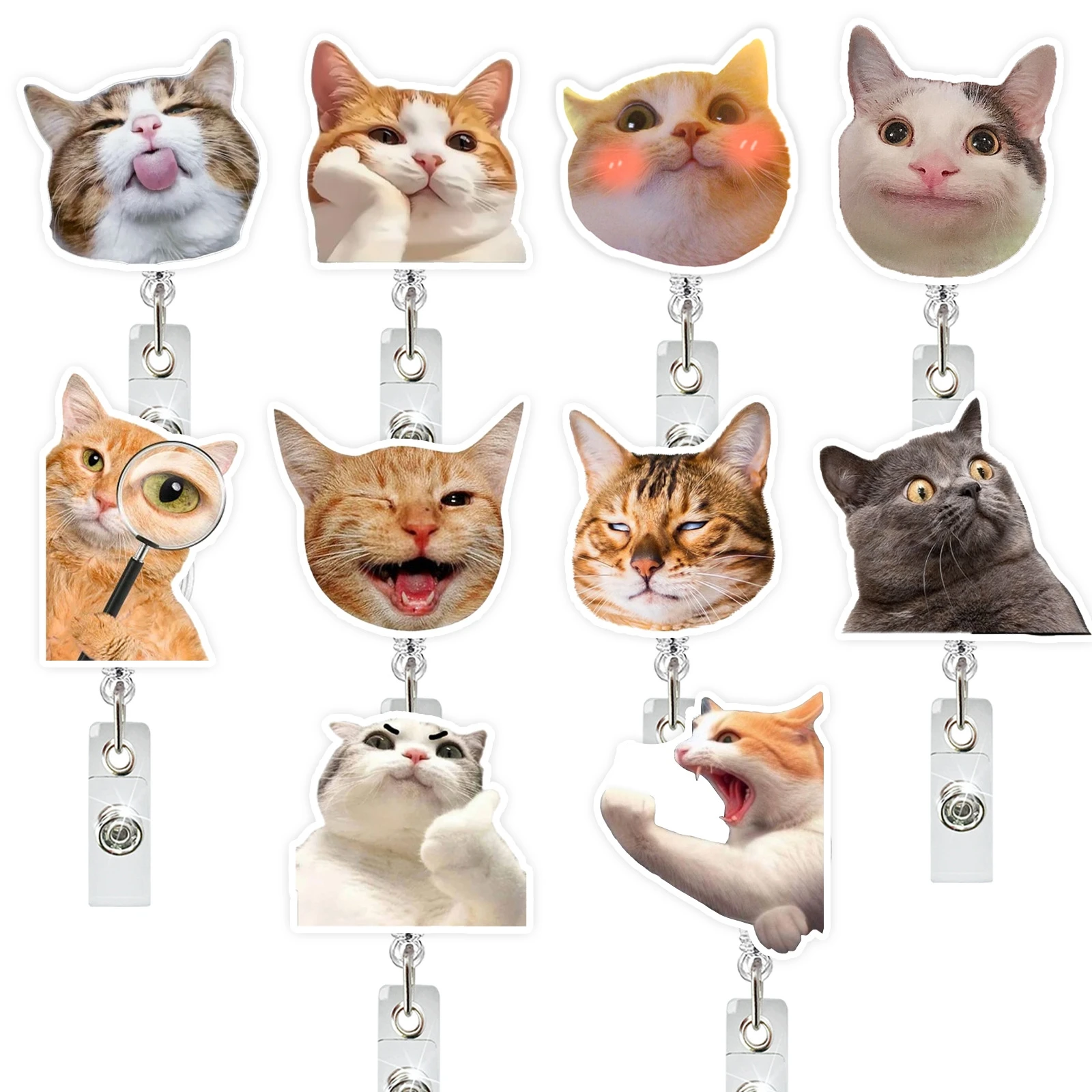Funny Cat Meme Badge Reel Retractable For Nurse Doctor Teacher Student Office Worker Id Name Badge Holder With Alligator Clip