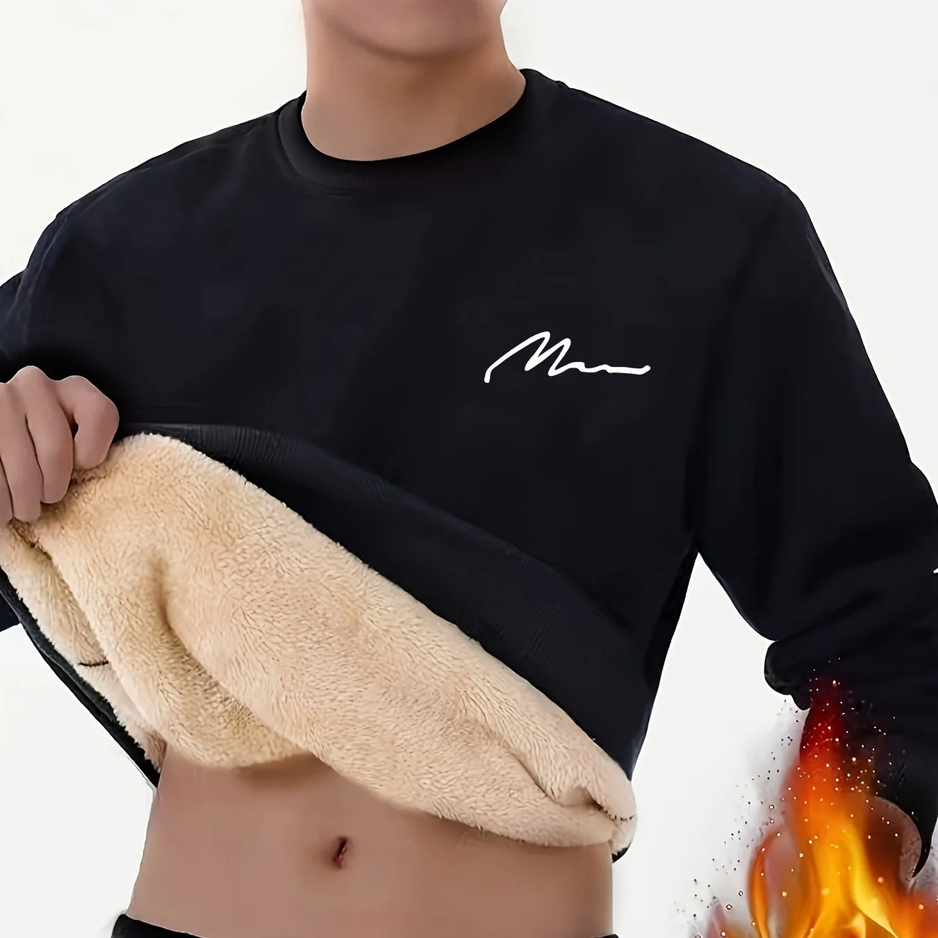 

Autumn and Winter Fleece Warm Long-sleeved T-shirt, Casual Loose Round-neck Men's Clothing, Printed Long-sleeved Sweatshirt