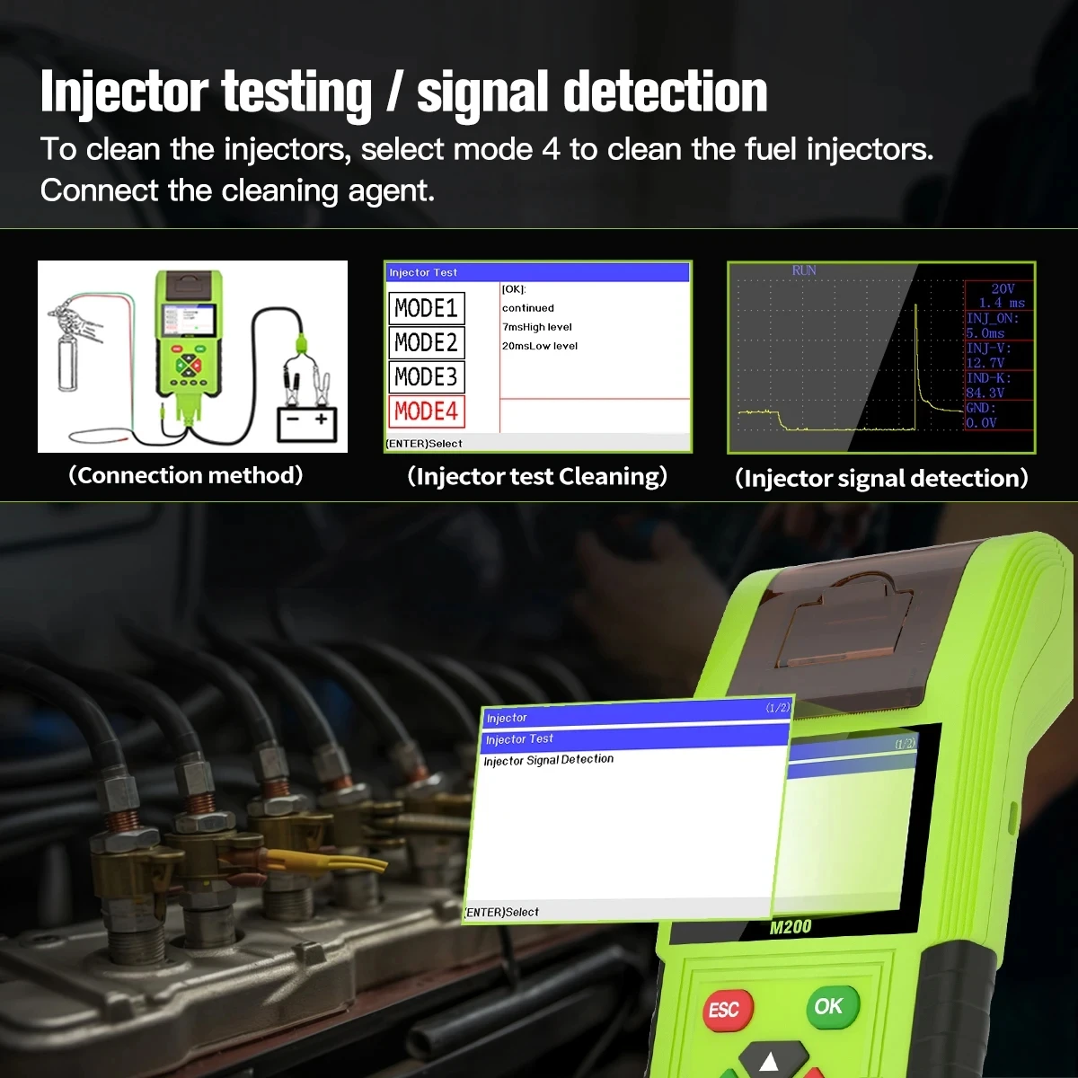 JDiag-M200 Motorcycle Diagnostic Scanner, Battery Tester, Motores, OBD2 Error Code Reader, Repair Tool para Honda, Yamaha, BMW, Kawasaki