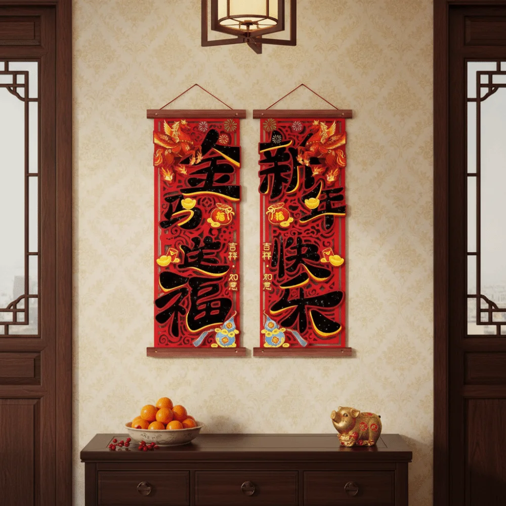 Flocking Technique Fu Character Pendant Exquisite Craftsmanship Beautifully Red Spring Festival Couplet Vibrant Colors