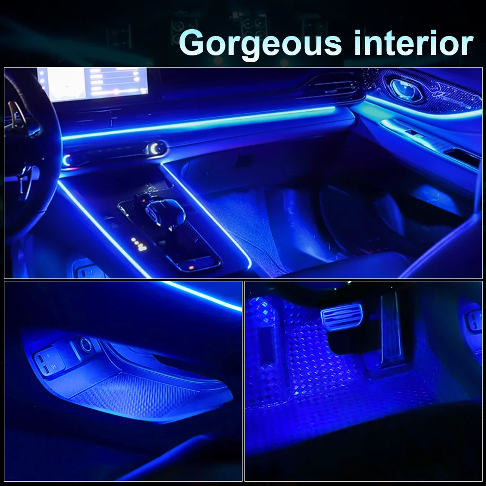 18 in 1 RGB LED Car Ambient Light Universal Interior 64 Color Hidden Acrylic Strip Decoration Atmosphere Light With App Control