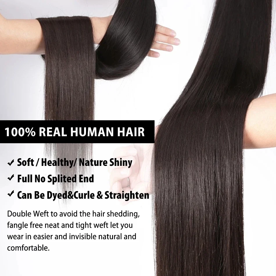 Osso em linha reta cabelo humano 3/4 pacotes com 13x4 renda transparente frontal 30 Polegada 100% extensões tecer cabelo humano para mulher