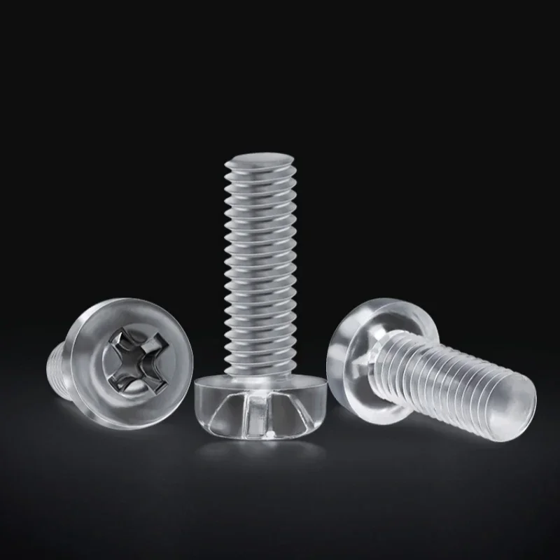 M2 M2.5 M3 M4 M5 M6 M8 Transparente Acrílico Cruz Cabeça Redonda Parafusos de Nylon Plástico Parafuso Phillips Comprimento 4 ~ 50mm