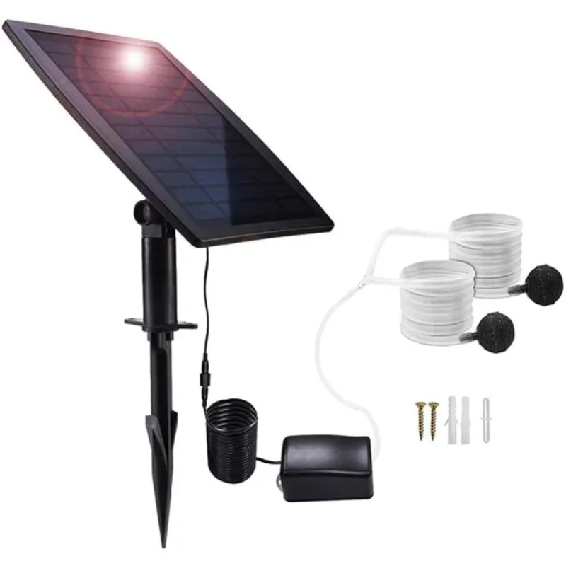 Solarbetriebenes Luftpumpen-Set, 2,5W Solarpanel, Luftschläuche und Belüftungssteine für Garten, Aquarium, Pool, Fischteich