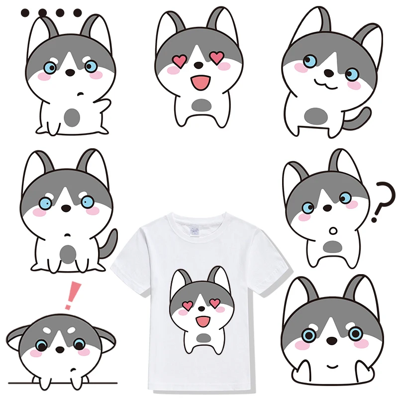 Animal Shiba Inu Print Heat Transfer Stickers Iron On Kids T-Shirt School Bag DIY Washed Vinyl Patch Heat Transfer T-shirt decor