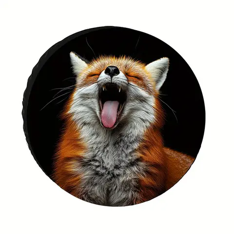 Yipping Fox Tire Cover - Realistic Roaring Fox Head Design, Fit Tire Protector, Durable Polyester Fabric Wheel Decoration For Ca