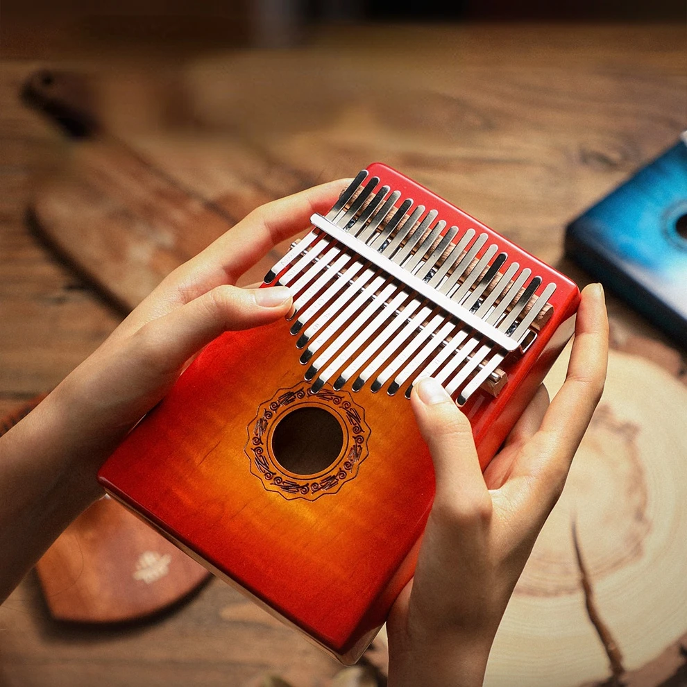 

Hluru Blue Hollow Kalimba 17 Key Thumb Piano Sound Gardient Maple Wood Finger Travel Musical Instrument Birthday Gifts