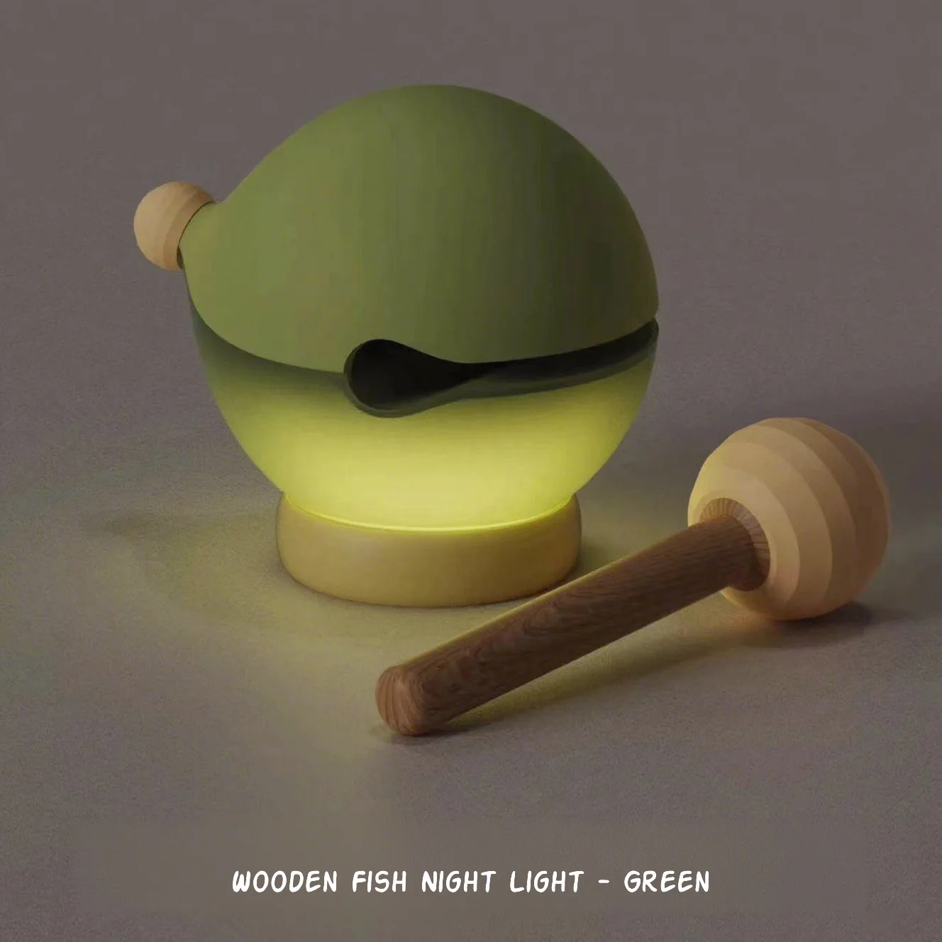Wooden Fish Night Light Knock Activated Color Changing Dimmable USB-C Rechargeable Mood Lamp for Stress Relief Kid Bedroom Decor