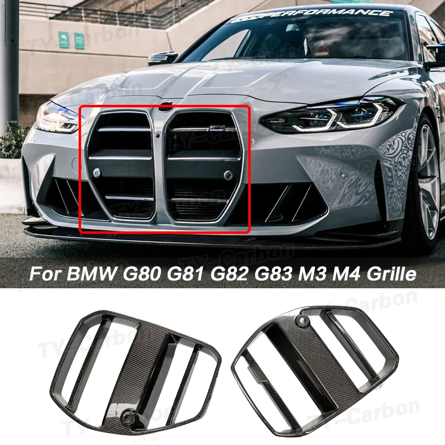 

For BMW G80 G81 M3 G82 G83 M4 2021+ Dry Carbon Fiber Front Bumper Grill Air Covers Car Front Bumper Grille Racing Grills FRP