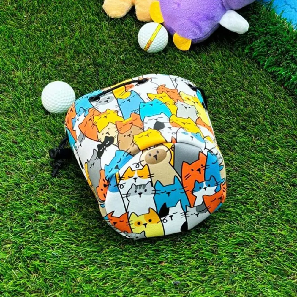 Graffiti-Welpen-Golfball-Aufbewahrungstasche, PU-Leder, niedlich, praktisch, für Golfball, Kordelzug, große Kapazität, Cartoon