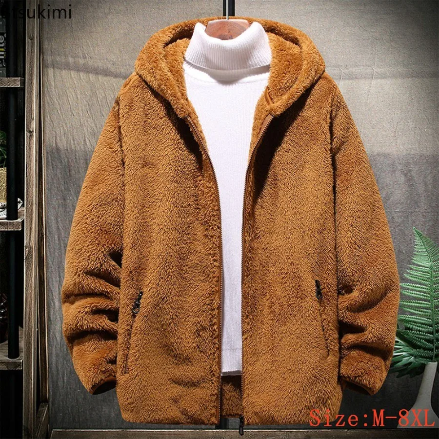

High Quality Fleece Jackets for Men Autumn Winter Fashion Warm Casual Hooded Coats Loose Zipper Hoodies Oversized Sweatshrts 8XL