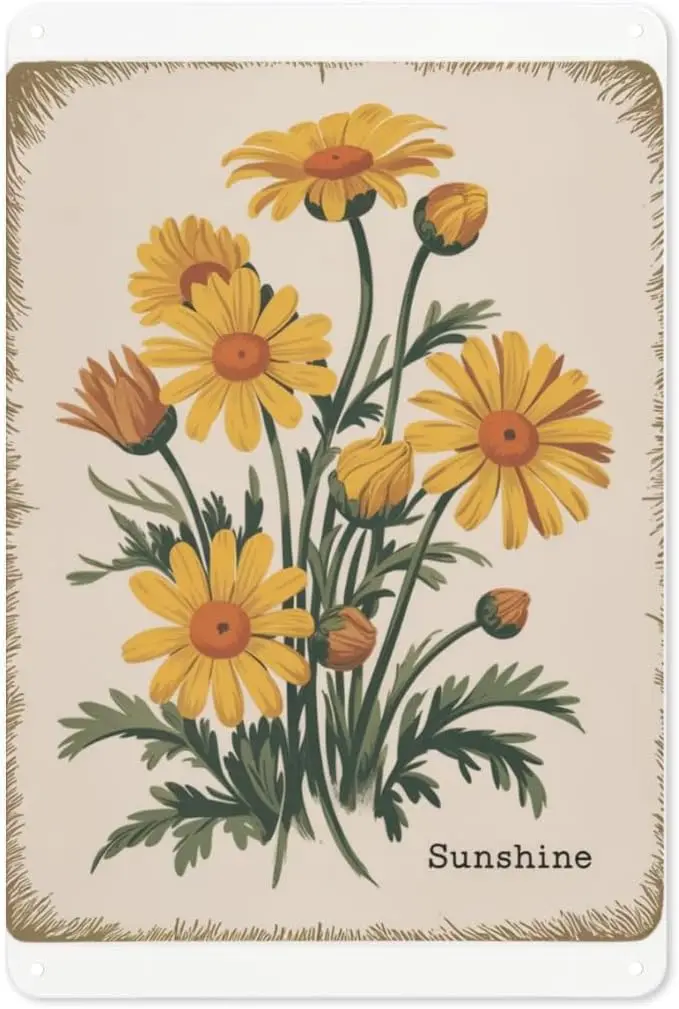 Sunny Daisy Tin Sign  Rustic Metal Wall Art for Farmhouse Kitchen, Porch ; Spring Theme Room Decor-aluminum