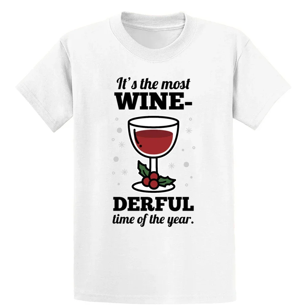 عيد الميلاد عيد الميلاد النبيذ سانتا كلوز الجان زوجين قصيرة الأكمام تي شيرت للرجال النساء تنفس عادية القطن الخالص فضفاض القمم