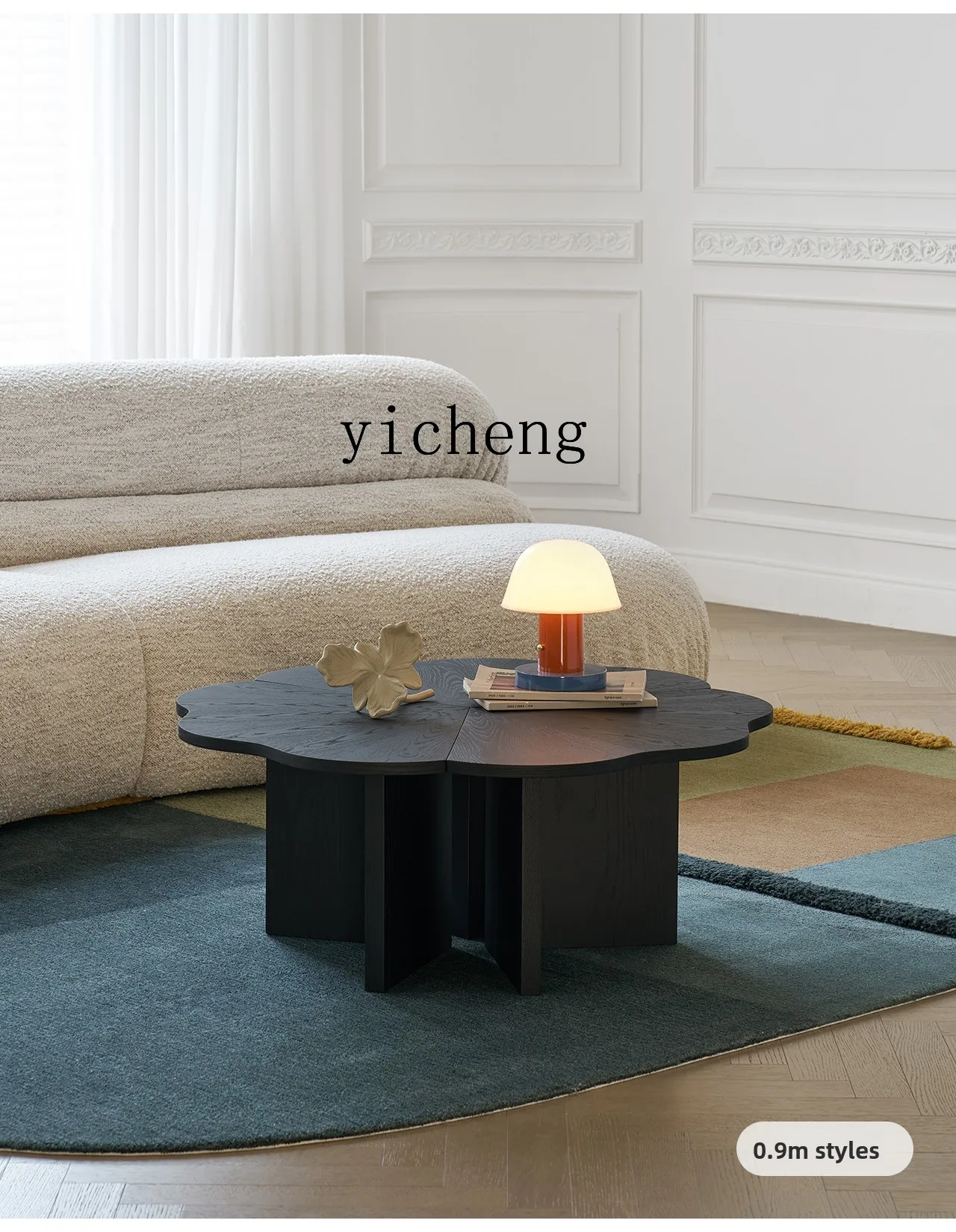 ZZ  retro Style Living Room Black Wooden Coffee Table Modern Minimalist Creative