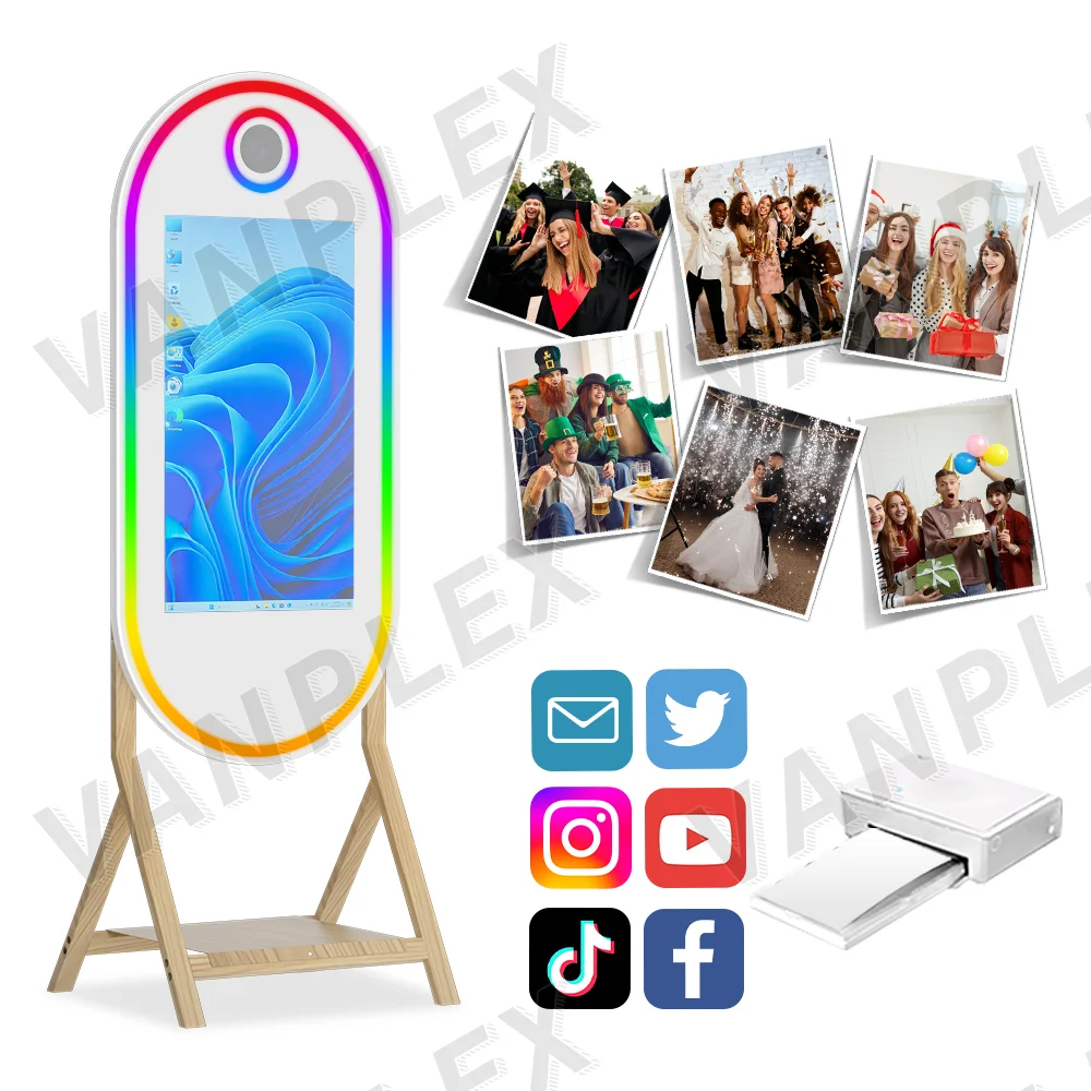 Modern Stylish Advanced Full Size Touch Screen RGB Light Intelligent Magic Mirror Photo Booth Camera Instant Print For Party