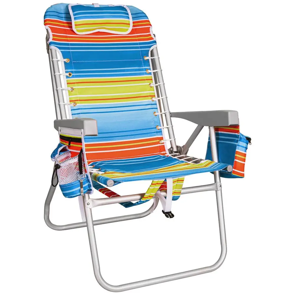Tall Beach Chair Extra Wide for Adults, 17 High Seat Backpack Beach Chair with Cooler Bag, Cup amp Phone Holder, 5Position High