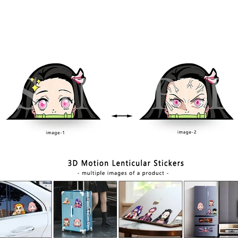 Demon Slayer 3D Lenticular Anime Adesivo Impermeável, Kamado Nezuko, Computador portátil, Geladeira, Skate, Wall Decor, Kid's Toy Presentes