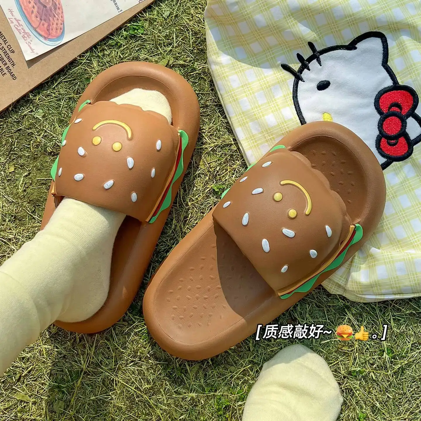 

2026 Spring Summer Women's Cute 3D Hamburger Slides Colorful Cartoon Smiley Face EVA Slippers For Indoor & Outdoor