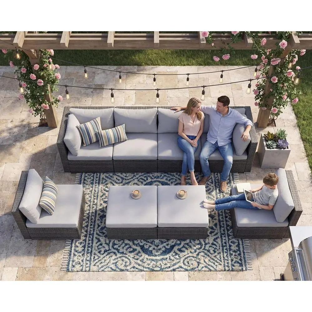 

8 Person Outdoor Patio urniture Set, Extra Large Wicker Sectional Soa with Ottoman, All-Weather Wide and Deep Seating Contions o