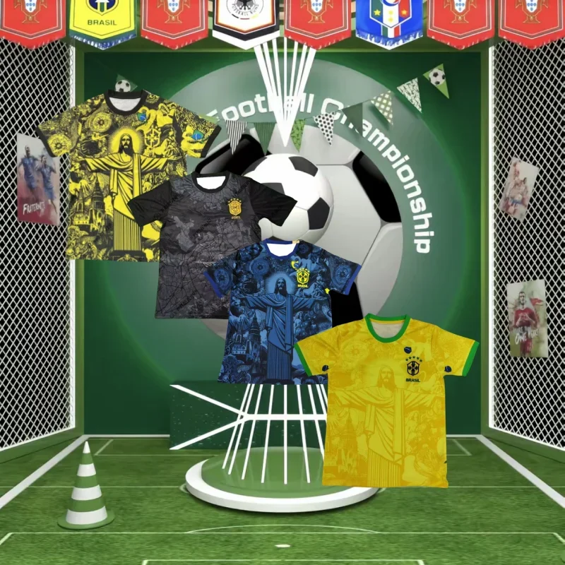 

2025 Summer 3D Printing Special Edition Jersey Brazil Short-sleeved Football Jersey Quick-drying Sweat-absorbing Moto