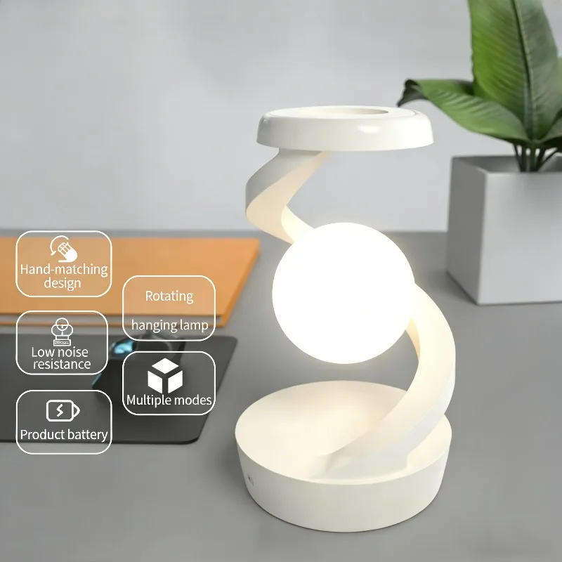 

2 in 1 Modern Spiral Spherical LED Table Lamp with Wireless Charger Dimmable Night Light Bedroom Bedside Home Decor Desk Lamp