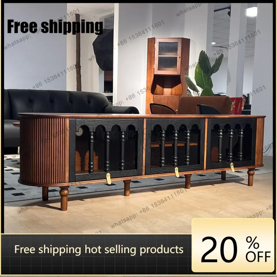 LD French medieval ripple solid wood TV cabinet retro storage cabinet